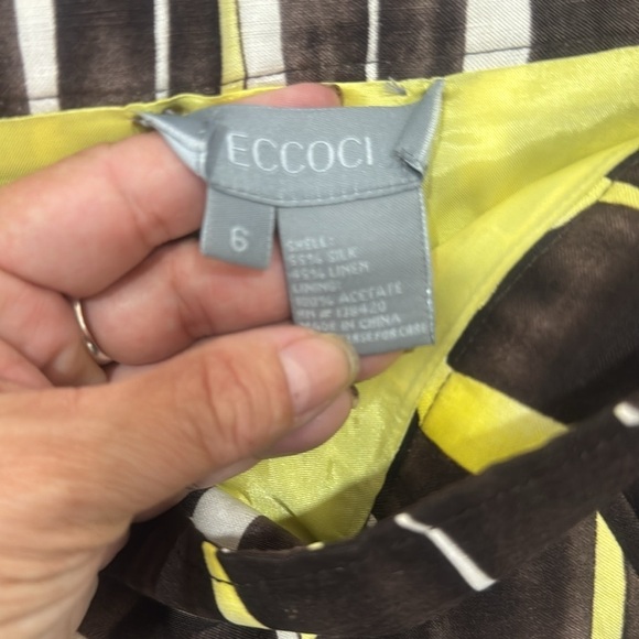 Eccoci brown yellow bold Geometric print Pencil Skirt two fake pockets size 6 - Picture 7 of 9